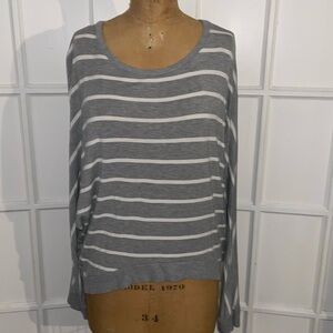 For Cynthia Gray & White Stripes Dolman Batwing Long Sleeve Top XL